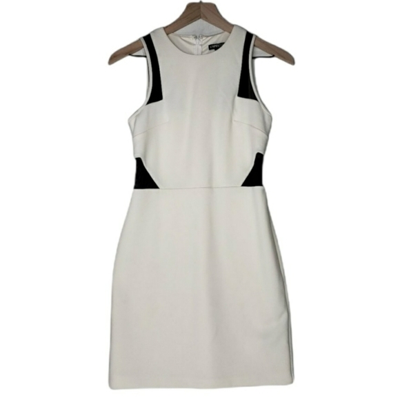 NEW Express Ivory Black Mesh Cutout Sheath Mini Dress Sleeveless NWT - Picture 4 of 12